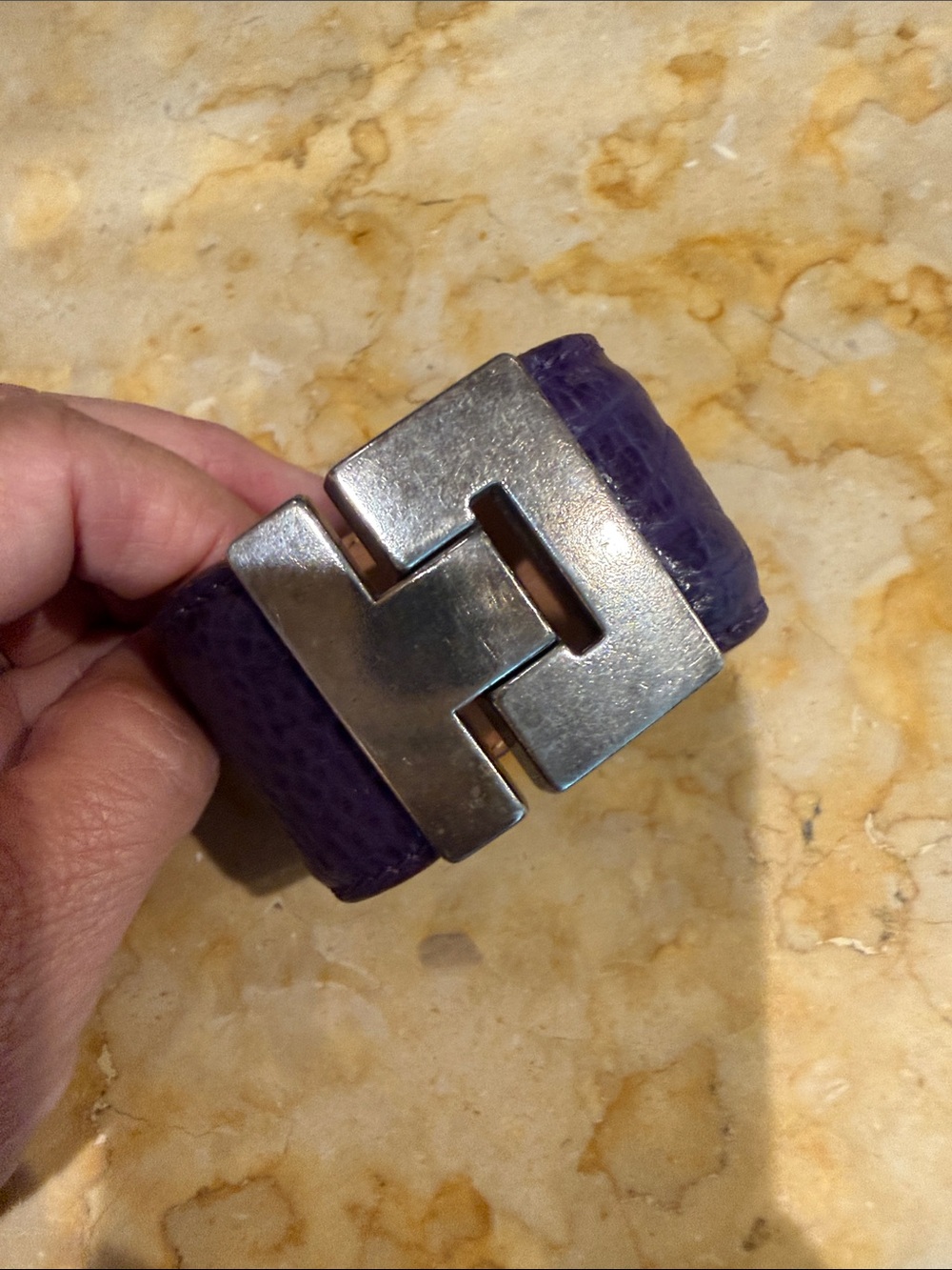 Purple Leather Bracelet with Silver Hinge Clasp